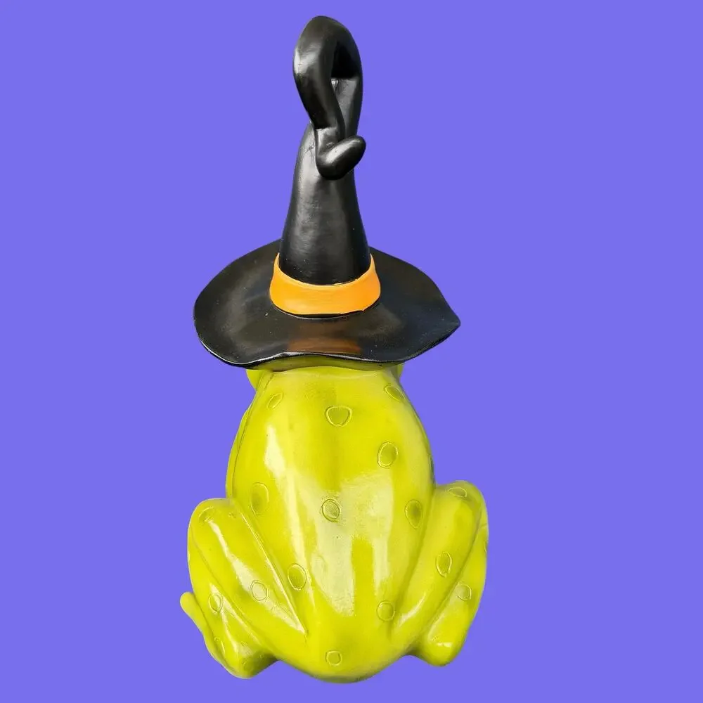 Frog Witch Figure Green Toad Wizard Statue Halloween Decor Resin Figurine NWT